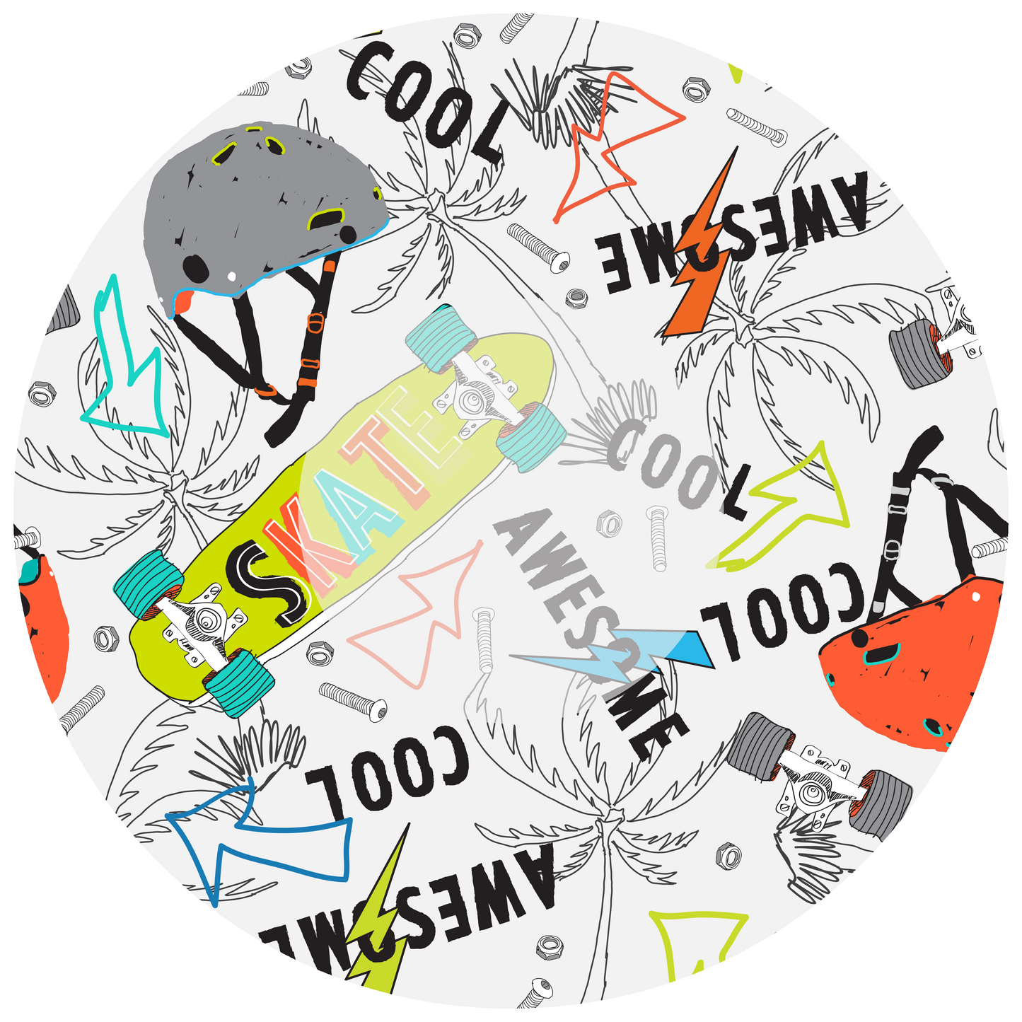 Skateboard Round Design 20 cm, Print Size 360 mm